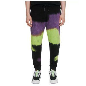 Eleven Paris Men's Cotton Fleece Jogger Sweatpants, Black Multi Tie-Dye, XXL